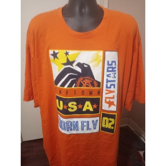 Vtg 2002 Born Fly "Anytown" Short Sleeve T-Shirt Orange Men's 5XL Fly Stars - Picture 1 of 10